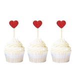 Ercadio Glitter Heart Cupcake Toppers Picks for Sweet Love Theme Wedding Engagement Bridal Shower Party Cake Decors 40 PCS Red