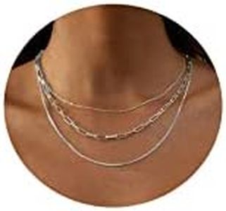 Tasiso Silver Necklaces for Women Silver Plated Layering Paperclip Box Basic Chain Necklace Layered Simple Chain Choker Necklace Set Minimalist Everyday Waterproof Jewelry Gifts, Brass, No Gemstone