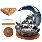 XINGZUAN Moon Backflow Incense Burner,Ceramic Incense Waterfall Burners, Incense Fountain Waterfall Holders,Incense Stick Holder with 60 Sandalwood Backflow Incense Cones and 40 Incense Sticks