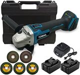 TOBAIL Cordless Brushless 18V 125mm Angle Grinder With 2 Li-ion 3A Battery, 5 Disc, Battery Charger Angle Grinder Kit Carrying Case