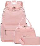 Bluboon School Backpack Set Girls Womens Laptop Bookbag Casual Daypack Fits 15 inch Laptop with Lunch Tote Bag and Pencil Bag, Pink-3 Sets, Large, Daypack Backpacks