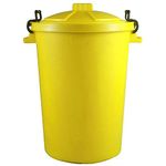 Srendi® YELLOW 85 Litre 85L Extra Large Colour Plastic Dustbin Garden Bin Clip Locking Lid Heavy Duty for Rubbish Recycle Waste Animal Feed Storage Unit