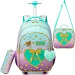 HTgroce Rolling Backpack for Girls, Kids Roller Wheels School Bookbag with Lunch Bag, Wheeled School Bag for Children