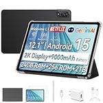 Blackview 12 inch Android Tablet, Android 15 Tablet Gaming Tablet with SIM Card Slot,Pen &Case, 24GB+256GB(2TB), FHD+ 2K Display, 9000mAh, 4G LTE, 5G WiFi, Octa-core, Widevine L1, GPS- MEGA2