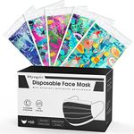 50 Pack Summer Print Adult Disposable Face Masks,3-Ply Individually Wrapped Non-woven Breathable Face Masks with Designs, for Mouth and Nose Protection Dust For Women, Men