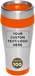 Custom Insulated Stainless Steel Travel Mugs 16 oz. Set of 100, Personalized Bulk Pack - Perfect for Coffee, Soda, Other Hot & Cold Beverages - Orange