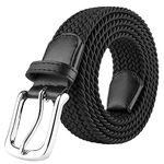 JUKMO Men's Elastic Braided Belt, Stretch Woven Belt in Gift Box (Black, Medium)