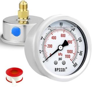 BPSSDI 0-160 Psi Glycerin Liquid Filled Low Pressure Gauge, 2.5" Dial Size, 1/4" G Back Mount, 304 Stainless Steel Case, for Water Pipe, HVAC, Water Oil Air Pressure Test