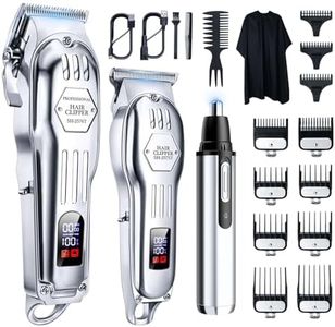 KIKIDO Hair Clippers Professional Cordless for Men, Electric Beard Trimmer Kits & Sets, Cordless LCD Display Hair Trimmers, Rechargeable Haircut Machine for Barber, Grooming, Family, Home (Sliver-3)