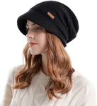 AYPOW Winter Knit Slouchy Visor Hat for Women, Fleece Lined Warm Thermal Hat with Brim, Pullover Ear Protection Hat, Beret Hat Newsboy Cap, Daily Winter Outdoor hat for Ladies Black