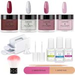 Nail Dip Powder Starter Kit Dip Powder Nail Kit Nail Dipping Powder Kit 4 Colors Silvery Glitter Dip Nail Powder Kit with Activator, Base Top Coat and Manicure Essential Tool Set