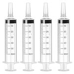 60ml Syringe 4 pack Plastic Syringe with Cap Feeding Syringe for Pets Individually Packaged Syringes Measuring Syringe Sterile for Labs, Food, Dispensing, Watering