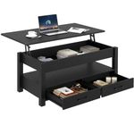 Rolanstar Coffee Table, 47" Lift Top Coffee Table with Drawers and Hidden Compartment, Retro Central Table with Wooden Lift Tabletop, for Living Room,Black