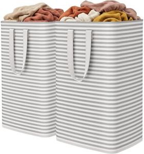 Lifewit 2 Pack Laundry Hamper Large Collapsible Laundry Baskets, Freestanding Waterproof Clothes Hamper Storage Basket with Easy Carry Extended Handles for Clothes Toys in Laundry Room Bedroom Bathroom College Dorm for Adults Kids, Grey,2 x 72L