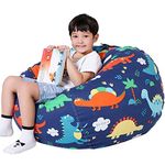 Lukeight Stuffed Animal Storage Bean Bag Chair Cover for Kids and Adults, Storage Bean Bag with Zipper for Organizing Kids Stuffed Animals, Bean Bag Cover (No Beans), Large/Dinosaur