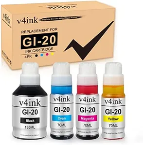 v4ink Compatible GI20 Refill Ink Bottle Replacement for Canon GI-20 Refill Ink Bottle to use with PIXMA G5020 G5030 G5040 G5050 G6020 G6030 G6040 G6050 G7020 Inkjet Printer - Black Cyan Magenta Yellow