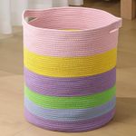 Nonazippy Blanket Storage Basket 80L – Large Woven Laundry Hamper with Handles, Foldable Toy Organizer for Nursery, Bedroom, Living Room – Decorative Storage Bin for Blankets(18x18x20, Pink Rainbow)
