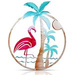 Flamingo Metal Wall Art Palm Tree Hanging Decor for Indoor Outdoor Flamingo Wall Plaque Hanging Artwork Tropical Theme Flamingos Wall Decor for Home Room Door Patio Yard Decor