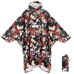 Anyoo Waterproof Rain Poncho with Sleeves&Pocket, Lightweight Reusable Hiking Rain Coat Jacket with Hood for Outdoor Activities, Flowers, One Size