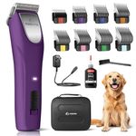 FuzzyFix Professional Dog Clippers for Grooming - 2 Speed Pet Grooming Kit for Thick Curly Matted Coats - Low Noise Heavy Duty Cordless Hair Trimmer with Detachable Metal Blade for Animal/Pet/Horse