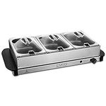 Fineway Three-Section Buffet Server - Serve Warm Food with Ease for Dinner Parties and Gatherings - Adjustable Temperature Control, Dishwasher Safe Trays, and Plate Warmer Functionality Included