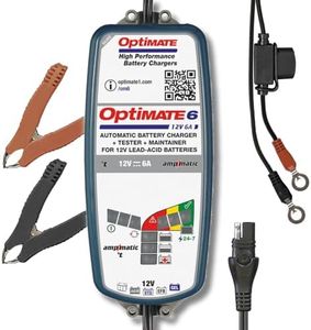 OptiMate 6 12V 6A Smart Car Battery Charger & Maintainer, AGM/GEL/STD Lead-Acid 3–144Ah, 0.5V Recovery, Desulphation, Long Term Maintenance