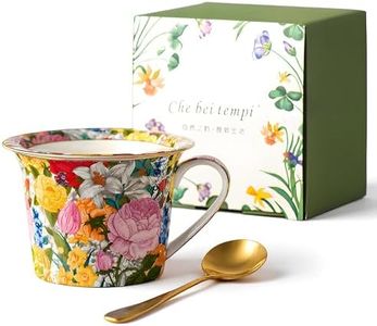 Moqidadii 15oz Ceramic Coffee Mug – French Vintage Garden Style Cup with Multicolor Floral Design & Gold Rim, Artistic Pottery Gift Mug for Women