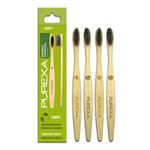 PUREXA Bamboo Manual Toothbrush With Activated Charcoal Soft Bristles Pack Of 4|Bpa Free, Biodegradable And Compostable Organic Bamboo Handle Tooth Brush|100% Natural Wooden Brush For Adults