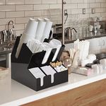 foriy Coffee Condiment Organizer Commercial Cup and Lid Holder 10 Compartment Coffee Cup and Condiment Organizer Breakroom Coffee Station Organizer for Coffee Milk Tea Shop Black