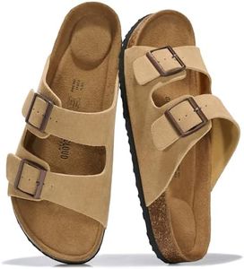 Project Cloud 100% Genuine Leather Mens Sandals - Memory Foam Insole & Cork Footbed Slides for Men Footwear - Non-Slip Summer Sandals for Men & Lightweight Mens Slides (Heritage, APRISUEDE,11)