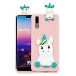 Leton Huawei P20 Case Soft Silicone Phone Case for Kids Girls 3D Cartoon Cute Animals Unicorn Shockproof Gel Rubber Case Cover for Huawei P20 Pink