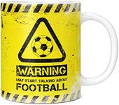 Mug Monster - Warning May Start Talking About Football Funny Gift Mug - Ceramic Coffee Mug/Cup, Gift for Men or Women, Extra Large and Giant Mug Available, 11oz White Mug