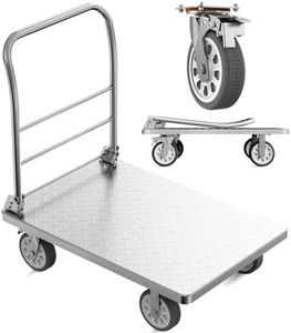 Heavy Duty Platform Truck Cart, Flatbed Cart Folding Hand Trucks, 2200lbs, with 6" Swivel Brake Casters, Foldable for Easy Storage (36" x 24")