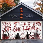 13 x 6 FT Halloween Garage Door Cover Banner Backdrop Decorations - No One Leaves Bloody Handprints Printed Hanging Garage Door Background for Outdoor House Patio Lawn Horror Décor Party Supplies