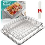 Air Fryer Basket for Oven, OPENICE 15.6" x 11.6" Large Air Fryer Basket with 30 PCS Parchment Paper, Stainless Steel Crisper Tray and Pan Set for Baking Grilling