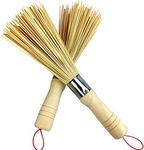 JIHUOO 2 Pcs Bamboo Wok Brush Cleaning Whisk Pot Brush Dish Washing Brush Kitchen Cleaning Tools with Wooden Handle for Home Restaurants