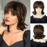 Creamily Short Hair Wig for Women Mullet,Pixie Cut Short Hair Wigs,Fluffy Brown Highlight Blonde Hair Wig for Women Full Head Natural 70s 80s Costume Daily Use