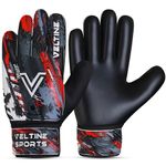 Veltine Sports Soccer Goalie Gloves, Football Goalkeeper Gloves for Kids Boys Children Youth with 4mm Latex Heavy Grip Palm (Black, Size 4 Suitable for 6-9 Years, Ambidextrous)