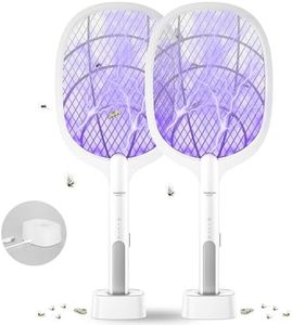 DANGZW Raquette Anti-moustiques (Lot de 2), 2 en 1 4000V USB Rechargeable Tapette à Mouches Electrique avec Base de Chargement Contre Moustiques, Mouches, Insectes, Volants
