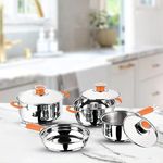 Kuber Industries XtraDeluxe 4-in-1 Stainless Steel Induction Base Cookware Set I Includes 1.4L Saucepan for Tea, 2L Kadhai, 2.5L Casserole & 1L Frypan | Comes with 3 Lids for Utensils | SS - Silver