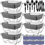 Chafing Dish Buffet Set, Half Size, Disposable Catering Supplies -6 Pack- Food Warmers for Parties, Incl Wire Racks, Fuel, Aluminum Water Pans, Food Pans, Serving Utensils -Single Pan Food Warmer