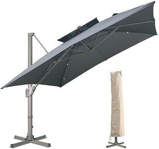 LKINBO Sonnenschirm Quadratisch 300 x 300 cm mit Ständer und Kurbel, Groß Ampelschirm Neigbar 360°Drehbar Parasol Windfest Gartenschirm Wasserdicht Marktschirm für Garten Deck Outdoor, Grau