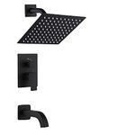 Shower System YBlucklly Matte Black Shower Set with Tub Spout Bathroom Luxury 8 Inch Square Shower Head Rain Shower Faucet Wall Mounted Single Function Mixer Shower Trim Kit with Rough-in Valve