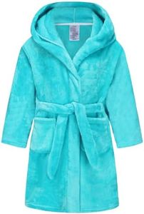 ECGK Kids Bathrobe Hooded Plush Fleece Robe for Girls Aqua 6-8 Years