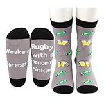 MBMSO 2 Pairs Rugby Socks Weekend Forecast Rugby with a Chance of Drinking Funny Rugby Gift for Rugby Players Rugby Team Gift (Rugby Socks)