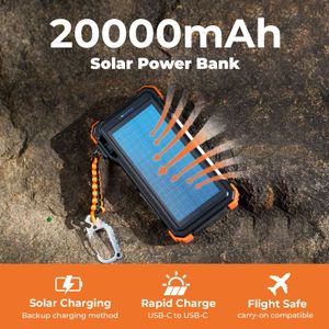 BLAVOR 20000mAh Solar Power Bank – Fast Charging, USB-C, Wireless, Camping Light