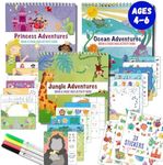 Totebook Kids Small Size Travel Educational Activity Books with Washable Markers (7"x7") - Car and Airplane Activities - Reusable Stickers for Ages 4, 5, 6 (Jungle, Ocean & Princess)