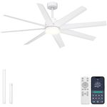 Ohniyou 60'' Ceiling Fan with Light - Modern White 8 Blades Ceiling Fan Remote&APP Control, Dimmable, DC Motor Outdoor Fan for Covered Patio, Living Room, Shop, Garage