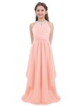 iEFiEL Kids Girls Flower Dress Wedding Bridesmaid Floral Lace Formal Maxi Long Dress Evening Party Ball Gown Sequins Neck Light_Pink 15-16 Years