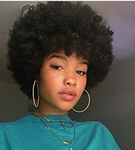 Xtrend 8 Inch Short Afro Kinky Curly Wigs Black Fluffy Afro Curly Hair Synthetic Wigs Heat Resistant Wigs Soft Bouncy Curls Hair Wigs for Black Women 1B#